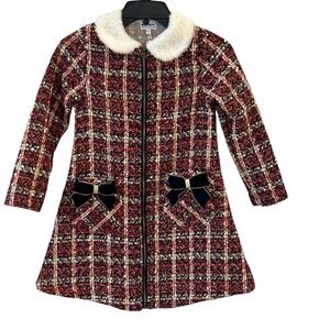 Blueberi Boulevard Red and Black Plaid Pea Coat Girls Size 8